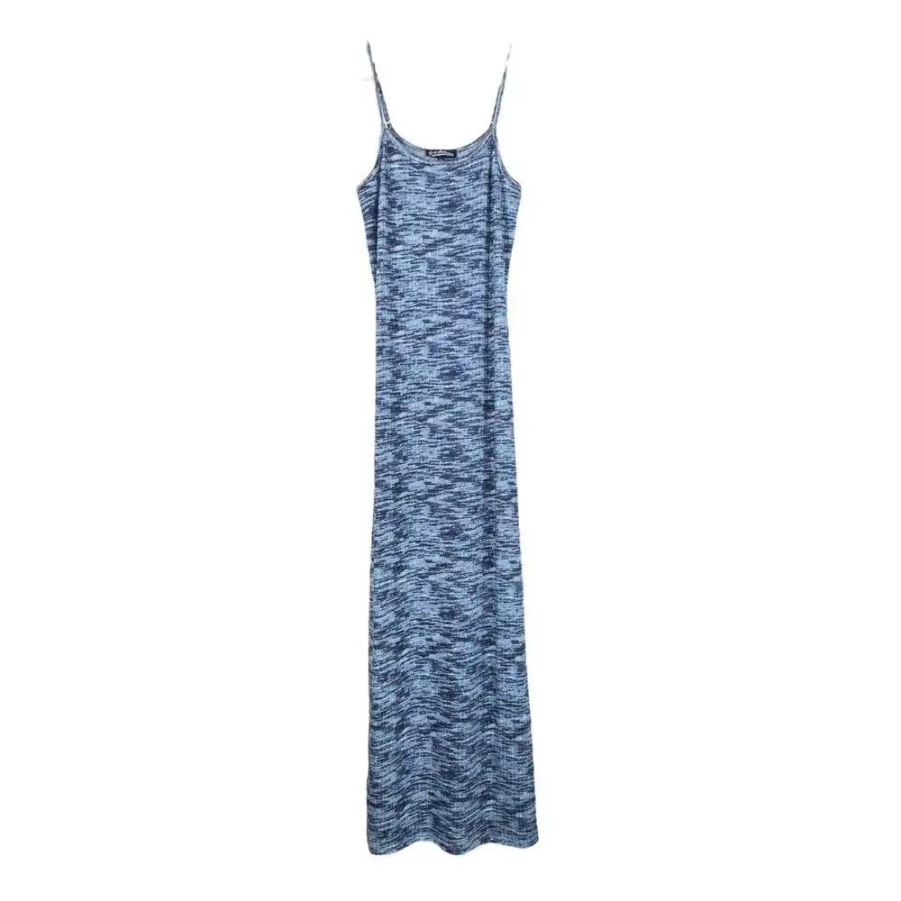Freshman Rib Knit Midi Tank Dress In Blue Spacedye Stripe Size Small Sleeveless